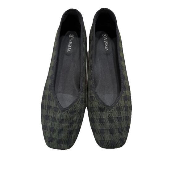VIVAIA Margot 2.0 Square-Toe V-Cut Flats - Women's EU 42 US 10.5-11 Olive Plaid - Picture 1 of 8